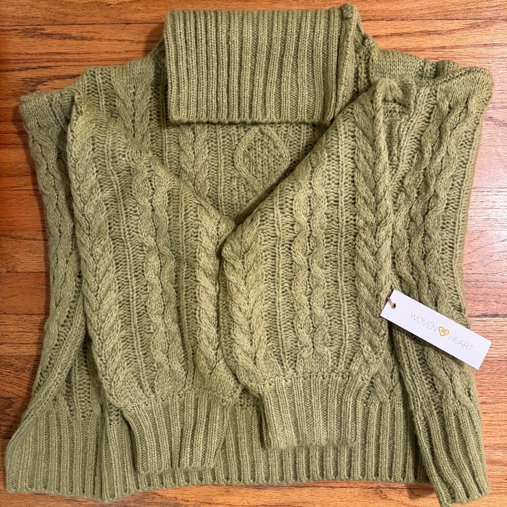 Woven Heart Turtleneck Sweater - Size L